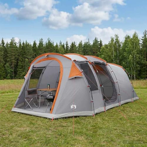 Ziaphsol Tunnelzelt Grau und Orange 505 x 330 x 204 cm, Familienzelt aus 185T Polyester mit PU-Beschichtung, wasserdicht und atmungsaktiv, mit Belueftung Fuer Camping, Trekking und Outdoor