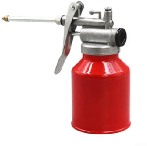 Bidon d'huile manuelle 400 ml Pompe à graisse haute pression avec long bec corps transparent pour lubrification automobile et entretien des machines pour construction en fer rouge (A)