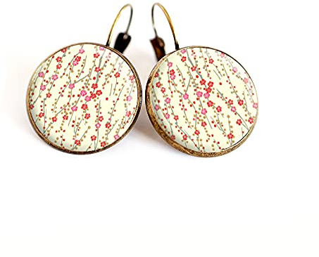 Boucles d'oreilles cabochon petites fleurs délicates, rose et beige, tons pastels, printanier