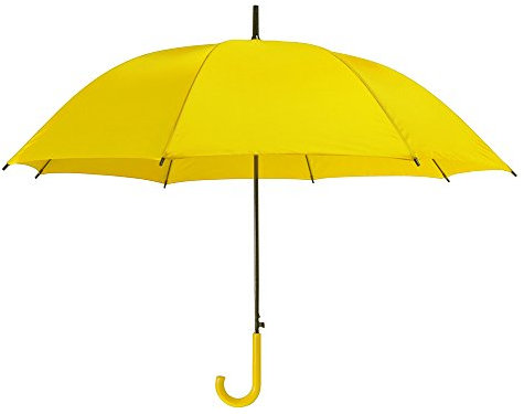 eBuyGB Automatic Opening Plastic Crook Curved Handle Wedding Umbrella Coloured Rainproof for Men, Women, Kids, Unisex, Bridal Brolly - Yellow 41.5 Inch / 105cm Span 82cm Length