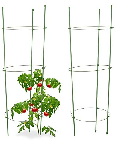Relaxdays Rankhilfe Tomaten, 2er Set, Höhenverstellbare Ringe, Pflanzstäbe, Balkon, Beet, Kunststoff, 76 cm lang, Grün | Pflanzstäbe, Balkon, Beet, Kunststoff, 76 cm lang