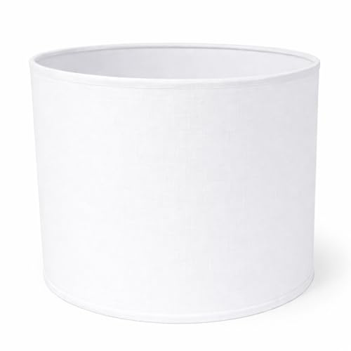 Paralume Cilindro con Tessuto Cotone, Fatto a Mano, per Lampada da Tavolo, Sospensione, Piantana (25 cm Diametro, 20 cm Altezza, Bianco)