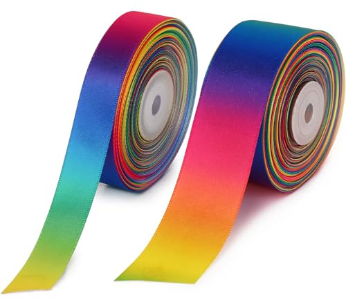 10 m Satinband Regenbogenband für Weihnachten, Geschenkverpackung, Blumenband für DIY-Geschenke, Hochzeits-Party-Dekorationen 4 cm breit, 1 Packung (Rainbow, 4cm)
