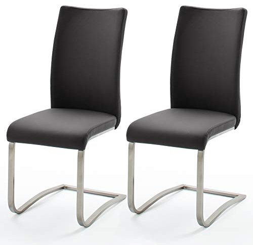 Robas Lund Esszimmerstuhl Leder Schwarz 2er Set, belastbar bis 130 kg, Schwingstuhl mit Rindsleder, Gestell Edelstahl, Komfortsitzhöhe
