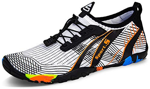 WateLves Strandschuhe Damen Herren Wasserschuhe Badeschuhe Unisex Atmungsaktiv Leicht Barfußschuhe rutschfeste für Schwimmen Tauchen(934 Weiß orange, 44EU)
