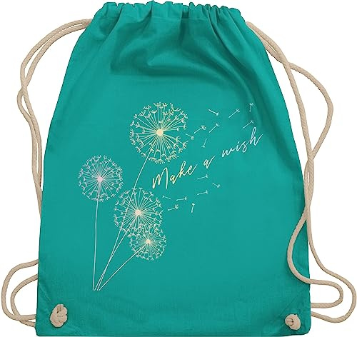 Turnbeutel Rucksack - Sprüche Statement - Pusteblume Flower - Unisize - Türkis - beutel mit blumenmuster statements wish stoffbeutel damen floral sprüchen￼ wish. beuteltasche groß blumen kind