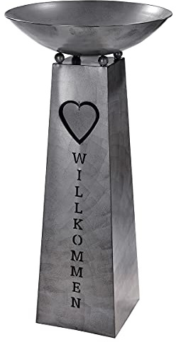 Säule Stele Schalenständer aus Metall Dekoobjekt mit Schale herzlich Willkommen Herz