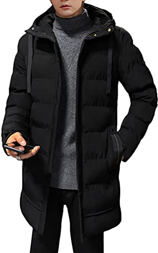 shownicer Hombre Chaqueta de Plumas de Invierno Cálido Manga Larga con Capucha Largo Abrigo Cremallera Tamaño Grande Parka Jacket Hoodie Outwear C Negro XS
