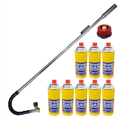 Dapetz ® Butane Wand Blowtorch For Weed Gas Burner Torch with Adjustable Flame Weeds Killer Burner Flame Thrower With 8 Gas Refills Canisters with adaptor Converts Fuel Canister Head for Long Gas Tank