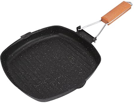 Jenngaoo Sartén Antiadherente para Parrilla, Sartén con Asa Plegable, Sartén Cuadrada de Inducción para Estufa para Sartén, Bistec, Tocino(24 * 24cm)