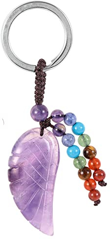 Nupuyai Engelsflügel Edelstein Schlüsselanhänger Schutzengel Stein Talisman | Flügel Schlüsselanhänger mit 7 Chakra Heilsteinen, Glücksbringer & Glücksengel, Kristall Anhänger für Tasche Auto