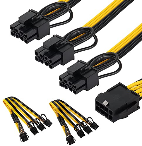 CERRXIAN Lot de 2 câbles répartiteur EPS CPU 8 broches femelle à 3x 8 (6+2) broches mâle PCIE, processeur à carte graphique 8 broches PCIE câble de conversion pour alimentation modulaire-9,8 pouces