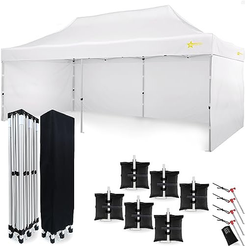 Economica Star gazebo pieghevole 3x6 tetto impermeabile al 100% 3 pareti laterali 4 perni di ancoraggio copertura protettiva per tenda da giardino padiglione richiudibile bianco