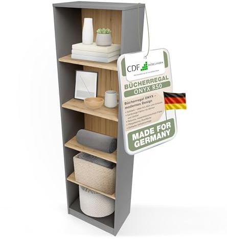 CDF Bibliothèque Ouverte Meuble à Case de Rangement avec Compartiments Colonne pour Bureau Salle à Manger Home Office Salon Livres Dossiers Décoration Chambre Vertical - Anthracite/Chêne artisan 50 cm