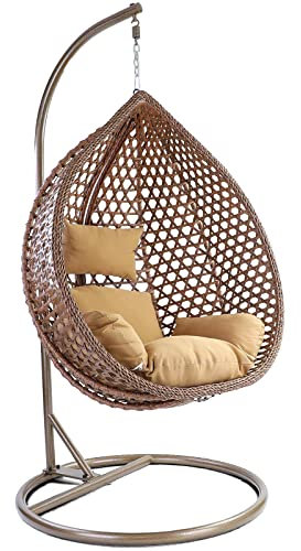 RAMROXX Luxus Hängesessel Style XXL Korb Gestell Braun mit Relaxkissen Braun