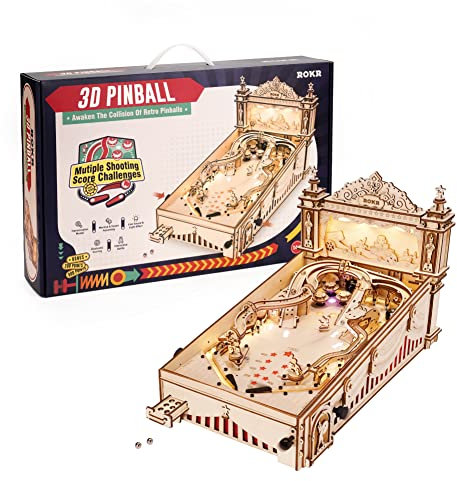 ROKR 3D Holzpuzzle Erwachsene 3D Puzzle Flipperautomat Holz Holzmodelle Bausätze für Erwachsene zum Bauen Flipperspiel Spielzeug Weihnachtsspaßgeschenk für Kinder 482 Stück (EG01)