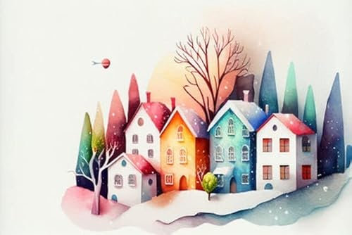 adrium Acryl-Bild 140 x 90 cm: Digitales Aquarell Winterdorf. Weihnachtlich geschmückte Häuser. Komposition mit Haus, Schnee, Süßigkeiten. Illustration (194710749)