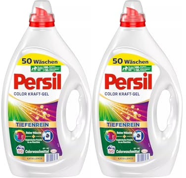 Persil Color Kraft-Gel 100 WL (2 x 50 Waschladungen), Flüssigwaschmittel mit Tiefenrein Technologie, Colorwaschmittel für reine Wäsche und hygienische Frische für die Maschine, wirksam ab 20 °C