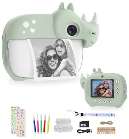 CAMCLID Appareil Photo Instantané Enfants, Appareil Photo Numérique à Impression Instantanée Enfants avec Carte 32GB, 12MP/1080P Selfie Caméra Vidéo, Cadeau pour Filles Garçons 3-12 Ans (Vert)