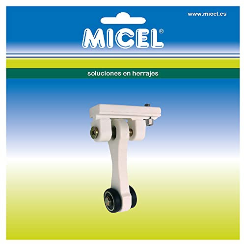 MICEL - 92585 - Polea corredera para pérgola, Con doble rodamiento, Extensión de 60 mm, Color blanco, 65 x 18,5 x 90 mm