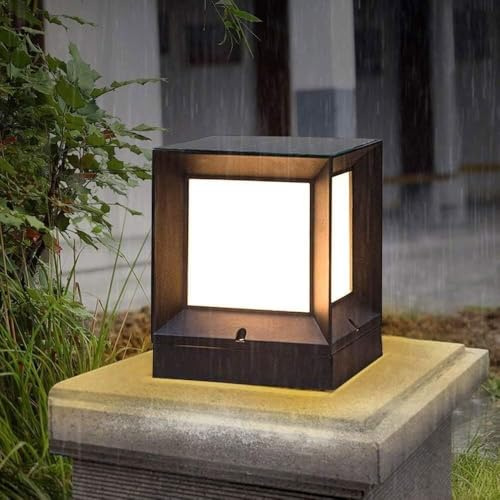 Moddeny Außenleuchte für den Außenbereich, Sockelleuchte, Retro-Pfostenleuchte, kubische Gartenleuchte für den Außenbereich, E27-Aluminium, Acryl-Gartenwegleuchte, IP65 wasserdicht