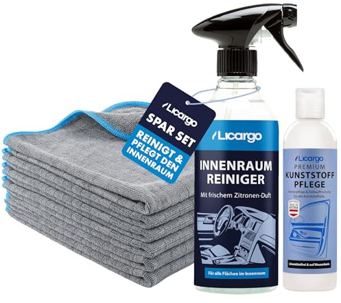 LICARGO® Innenraum Pflege Set - 6X Premium Microfasertücher & Innenraumreiniger (500ml) & Kunststoffpflege Auto (250ml)