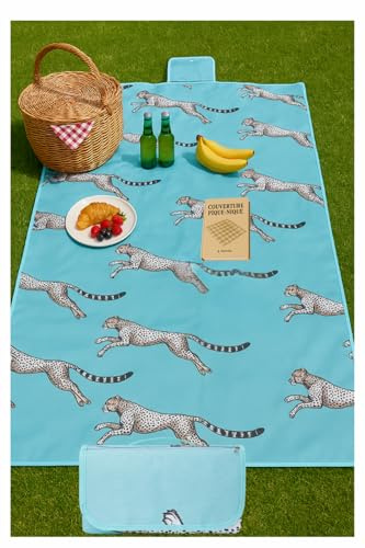Haus Projekt Picknickdecke Wasserdich Blaue Geparden, Weiche 200 x 150cm Stranddecke, Outdoor Picnic Blanket, Campingdeck Gerollt mit Tragegriff, Waschba Picnic mat, Wanderzubehör
