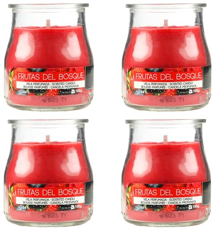Lot de 4 Bougies Parfumées Fruits des bois, Bougie Parfumée en Verre 24 Heures de Combustion