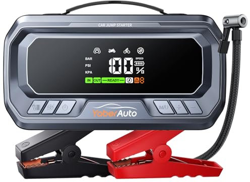 10-in-1 Avviatore Batteria Auto 6500A con Compressore 160PSI, YaberAuto PD65W Avviatore Emergenza per Auto, 12V Booster Avviamento per Tutto Gas/12.0L Diesel con Uscita DC 160W, 600 Lumens