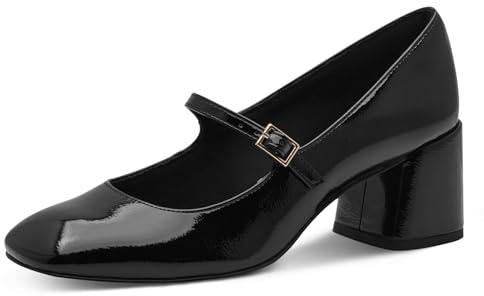 MARCO TOZZI Damen Mary Janes mit Riemen mit Blockabsatz, Schwarz (Black patent), 38 EU