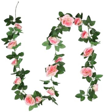 Hitopin Künstliche Blume Girlanden, 1 Stück 240CM Rosarot Rosen Girlande, Rosen Girlanden Vintage, Blumen Girlande, für Zuhause Wand Garten Hochzeit Bogen Dekor (16 Blumen, Champagnerfarbe)