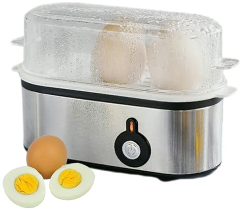 Cuociuova elettrico, fornello automatico da 210 W con funzione di riscaldamento per da 1 a 3 uova perfette morbide, medie e dure, dotato di spia luminosa