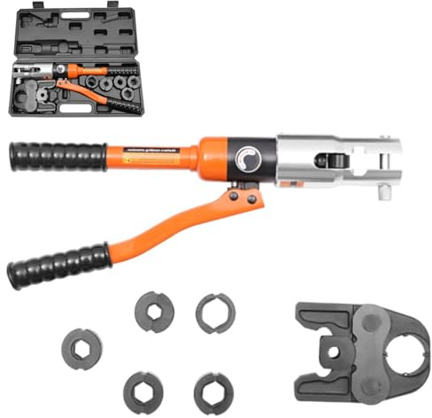 DAOHHFO Profi Presszange, Werkzeugsatz für Hydraulische Pressen Presswerkzeug V12-V15-V18-V22-V28 Max Quetschkraft 10T mit Druckentlastungsschalter für Verbundrohr mit Fittings der V