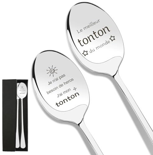Cadeau Tonton, Homme, Anniversaire, Fête Des Pères, Couple, Noël - 2 Pièces Cuillère À Café En Acier Inoxydable