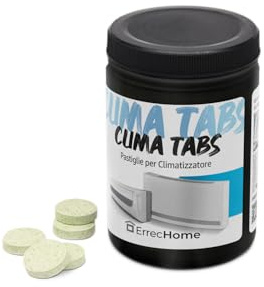 ErrecHome Clima Tabs, Pastiglie per il trattamento della vaschetta di raccolta condensa, evitano la formazione di alghe, mucillagini, limo, cattivo odore nel climatizzatore, 40 pastiglie da 8g.