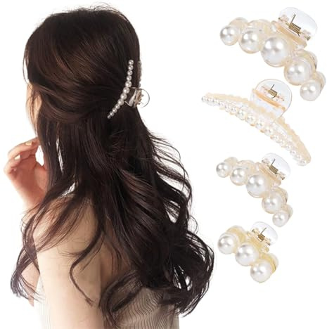 Esshogo 4 pinzas para el pelo con perlas, pinzas para el pelo para mujer, elegantes