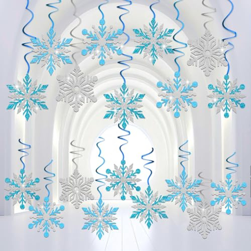 20 Stück Schneeflocken Deko Hängende, Winter Wirbel Spiral, Frozen Deko Set, Winter Girlande für Winterparty, Weihnachten Deko, Schneeflocken Deko Deckenhänger Dekoration (Blau)