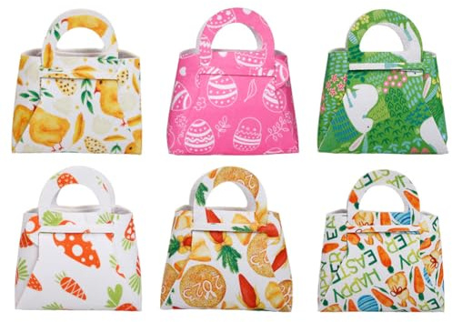 6er Set Bunte Oster Filztaschen mit süßem Hasen und Osterei Design, Perfekt für Kinder, Ostern Partygeschenke und Geschenkkörbe – Ideal für die Ostereiersuche und kreative Osterfeierlichkeiten