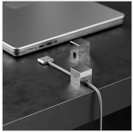 (2 PCS - Silver) Metal Cable Holder, Weighted Cord Organiser or Management, Heavy Wire Keeper for Bedside Table, Desk, Nightstand - N2U Cube Cables Strap for Lightning, USB-C Phone Charger Cords