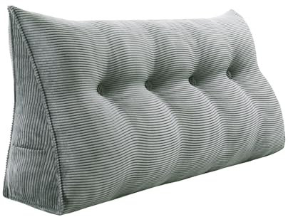 strusery Kordsamt Keilkissen - Großes dreieckiges Kopfteil Rückenlehne Kissen für Tagesbett und Bettruhe, Lesestütze, Fußpolsterpositionierung (Grau, 120x50x20cm)