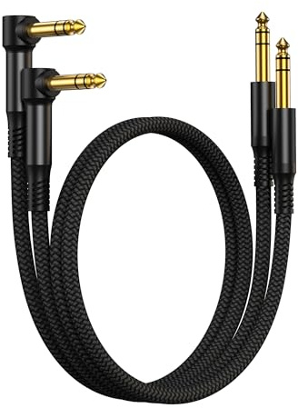 RUXELY 6.35mm TRS Instrument Cable 1M 2-Pack,1/4 Right Angle Guitar Lead | 90 Degree 1/4 Inch Male Jack Stereo Audio Cord,6.35 Balanced Line Lead for Electric Guitar,Bass,Mixer,Amplifier/AMP,Speaker