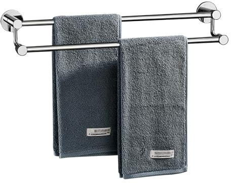 Étagère à serviettes murale porte-serviettes de bain, porte-serviettes à double tige, support de rangement pour serviettes en acier inoxydable barre à serviettes multifonction, finition argent poli(30