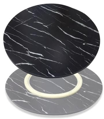 Rond Plateau Tournante En Bois Plateau de Service de 80cm 70cm 60cm pour Table À Manger, Plateau Rotatif À 360° De Table, Plateau Tournant Lazy Susan(Black marble,60cm(24inch))
