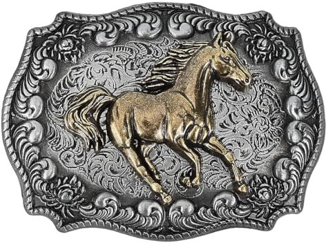 GORGECRAFT Hästbältespänne för män 84 x 63 mm brons cowboy rodeo cowgirl indianska element vintage rektangulär legering galopphäst knappar med blommig gravyr långt horn tjur