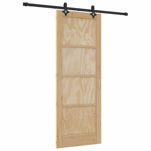 vidaXL Set de Puerta Deslizante 78X202 cm Madera de Pino Natural Y Negro Estilo Rústico Acabado Opaco Divisor de Habitaciones Con Herrajes Ajustables Interior Granero Separador Moderno Mejora del Ho