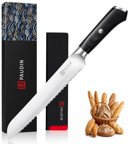 PAUDIN Brotmesser 20 cm mit Wellenschliff Brotschneidemesser profi scharf | aus hochwertigem Edelstahl mit ergonomischem Holzgriff präzises sauber und müheloses Brot Schneiden für Brot und Brötchen