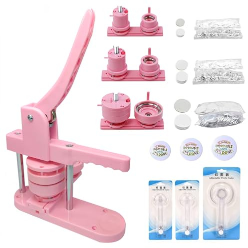 Button-Maschine, 25 mm/32 mm/58 mm, DIY-Pin-Abzeichen-Hersteller, benutzerdefiniertes Abzeichen-Press-Set mit 300 Knopfteilen für Geschenke, Pin-Hersteller, Rosa