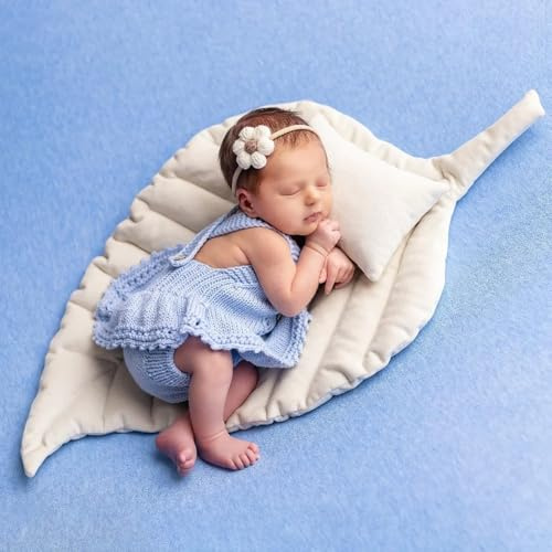 Xanewza Ensemble de feuilles de coussin pour nouveau-né - Pour séance photo de bébé - Coussin de feuilles - Tapis de chambre d'enfant - Tapis de sol pour studio photo