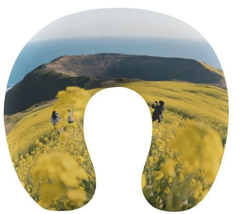PNHDGBO Travel Pillow Memory Foam - Head and Neck Support Rapeseed Fields Printed Travel Neck Pillow Suitable for Travel Car Home Office and Other Occasions Washable