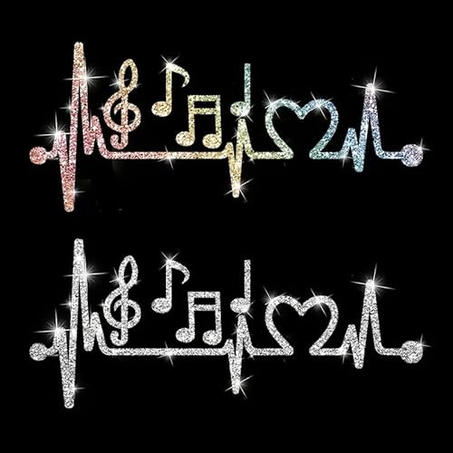 2PCS Sparkling Heartbeat Music Self-Adhesive PVC Rainbow Glittery Decal Sticker for Cars, Laptops, Trucks, Motorcycles Wall Window Luggage Scratch Cover Door Multi-Surface Decor Sticker